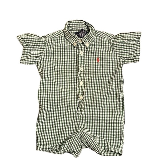 Ralph Lauren Green Button Down Baby Onsie - Picture 1 of 5